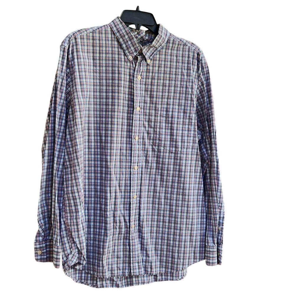 Chaps men's XL button-down collar casual white blue plaid long sleeve shirt